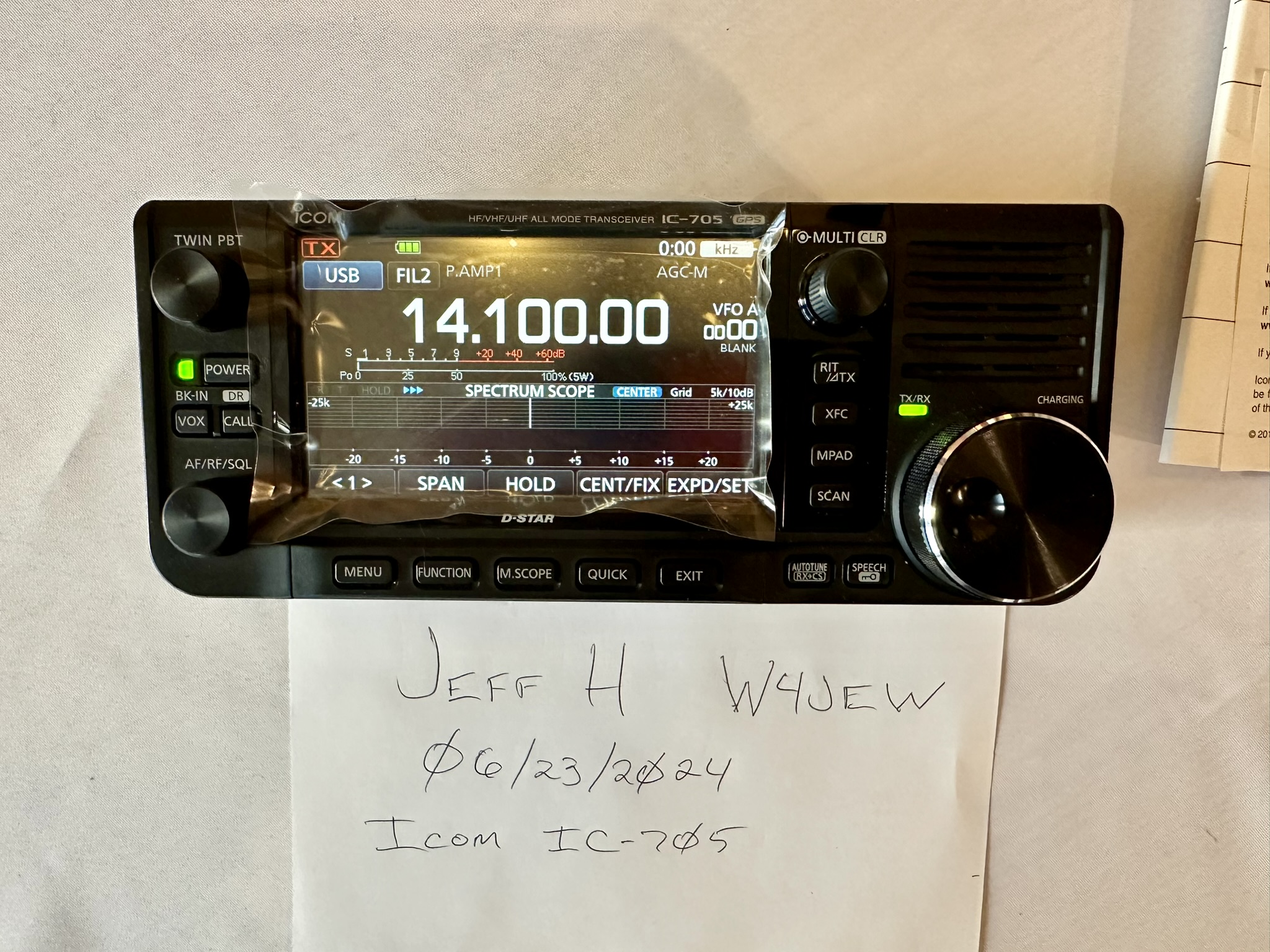 Icom IC-705 - Front - Display On